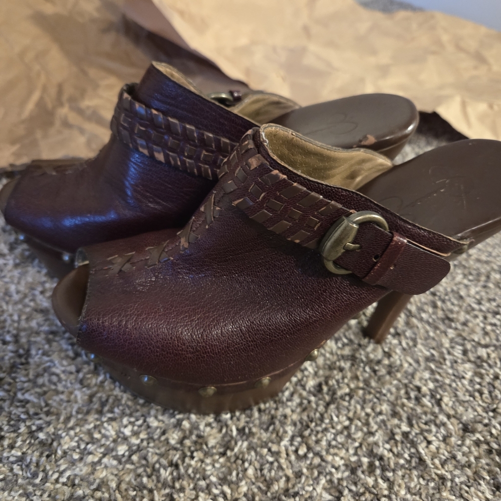 Jessica Simpson Dark Brown Leather Mules with Buckle
